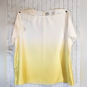 Worthington Silky Top White to Yellow Ombre Gradient Blouse Size XL